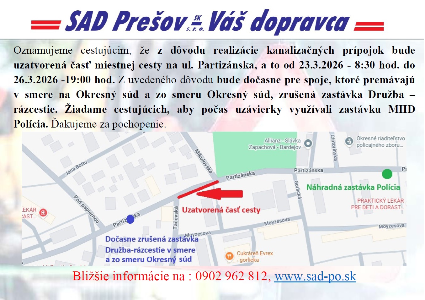 Uzávierka Partizánska ulica